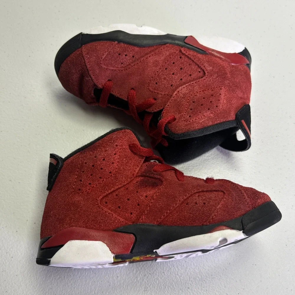 Nike Air Jordan 6 Retro TD Toro Bravo Red Suede Black 384667-106 Size 8C Toddler